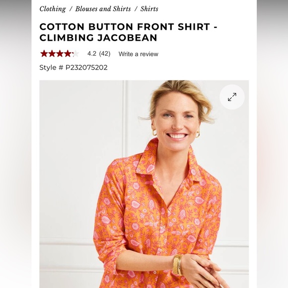 Talbots Floral Button Down Shirt - Orange and Pink Cotton Sz Large - Picture 2 of 8